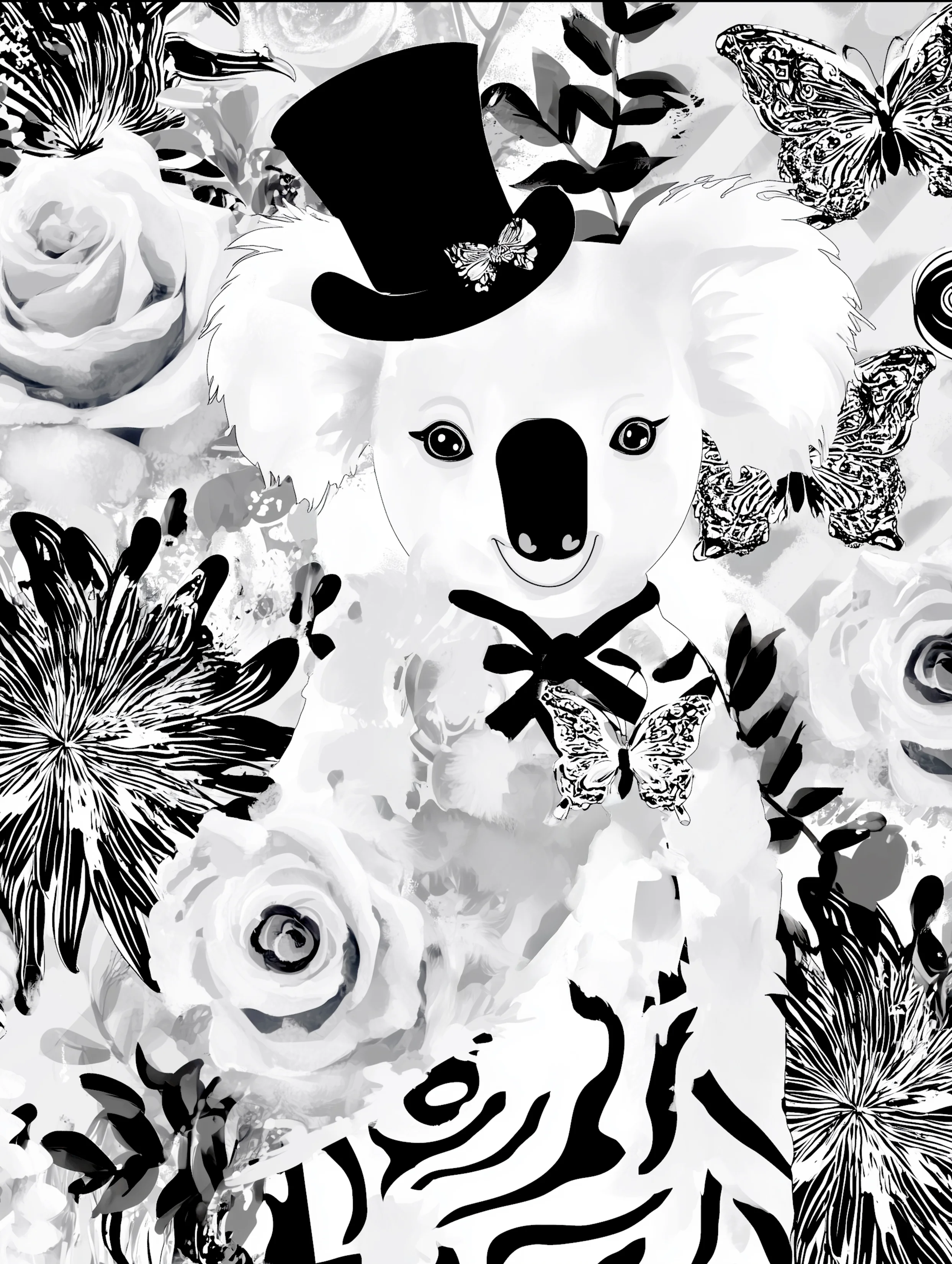 Free printable koala coloring page for adults featuring koala wearing tophat